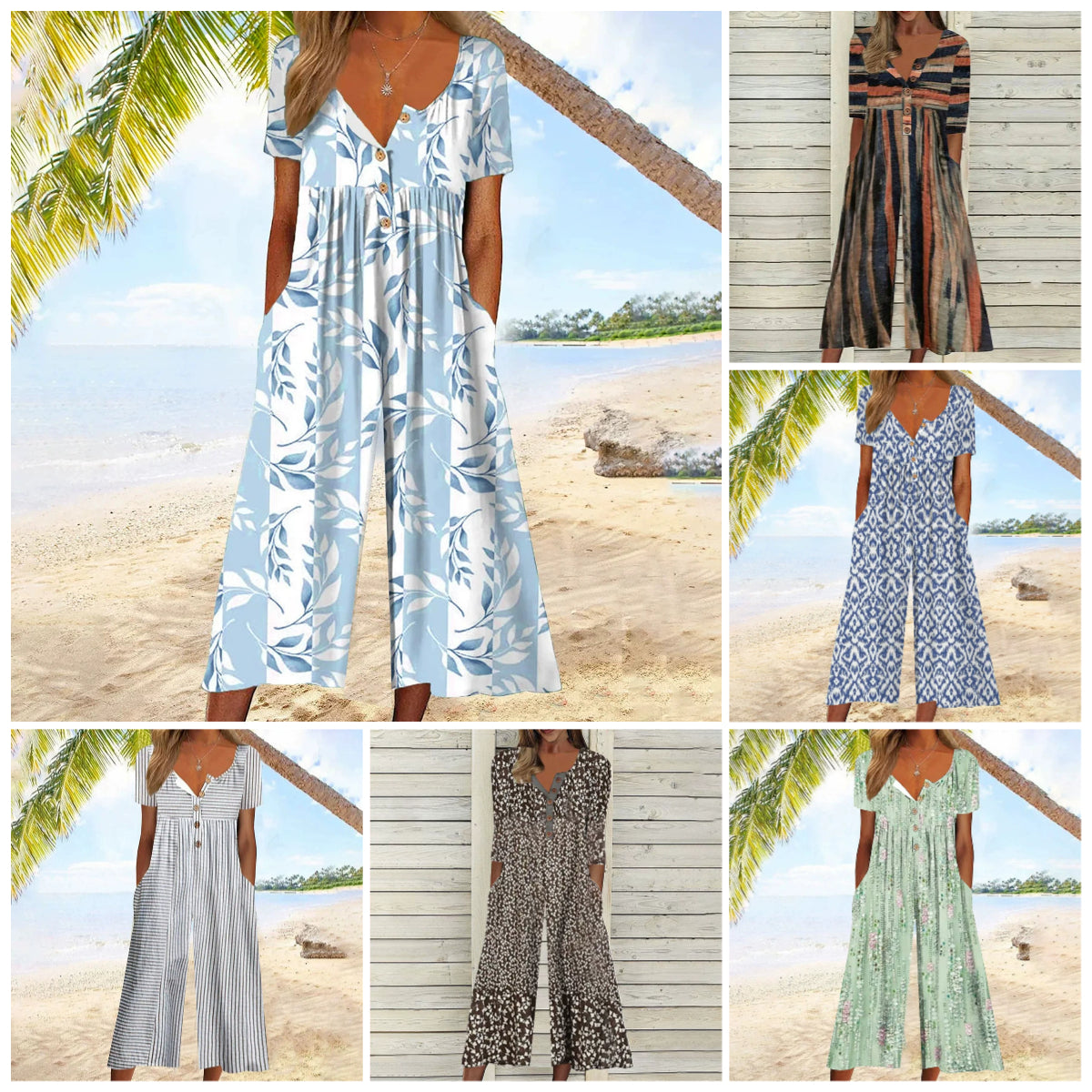 💥Last Day Special Sale 49% OFF💃Printed V-Neck Side Pocket Jumpsuit