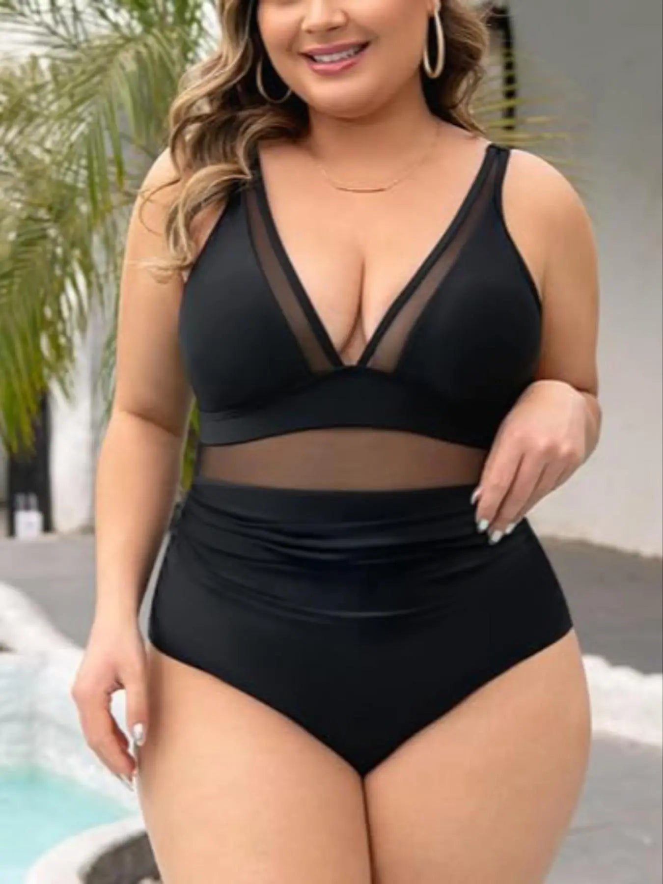 💥Last Day Special Sale 49% OFF💃 Women's Contrast Mesh Ruched One-piece Swimsuit