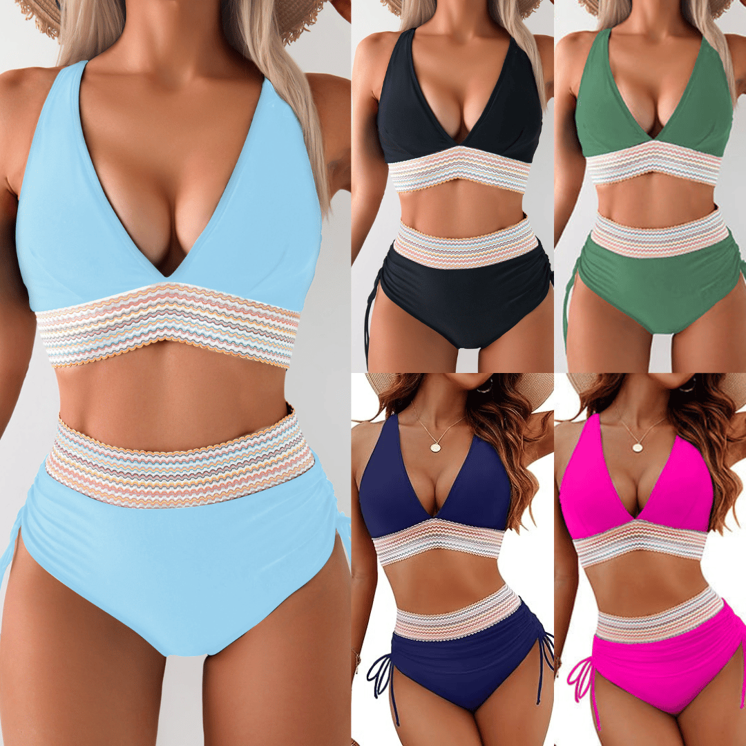 ⏰Last Day Promotion 60% OFF -⏳2025 High Waisted Tummy Control Color Block Bikini Sets