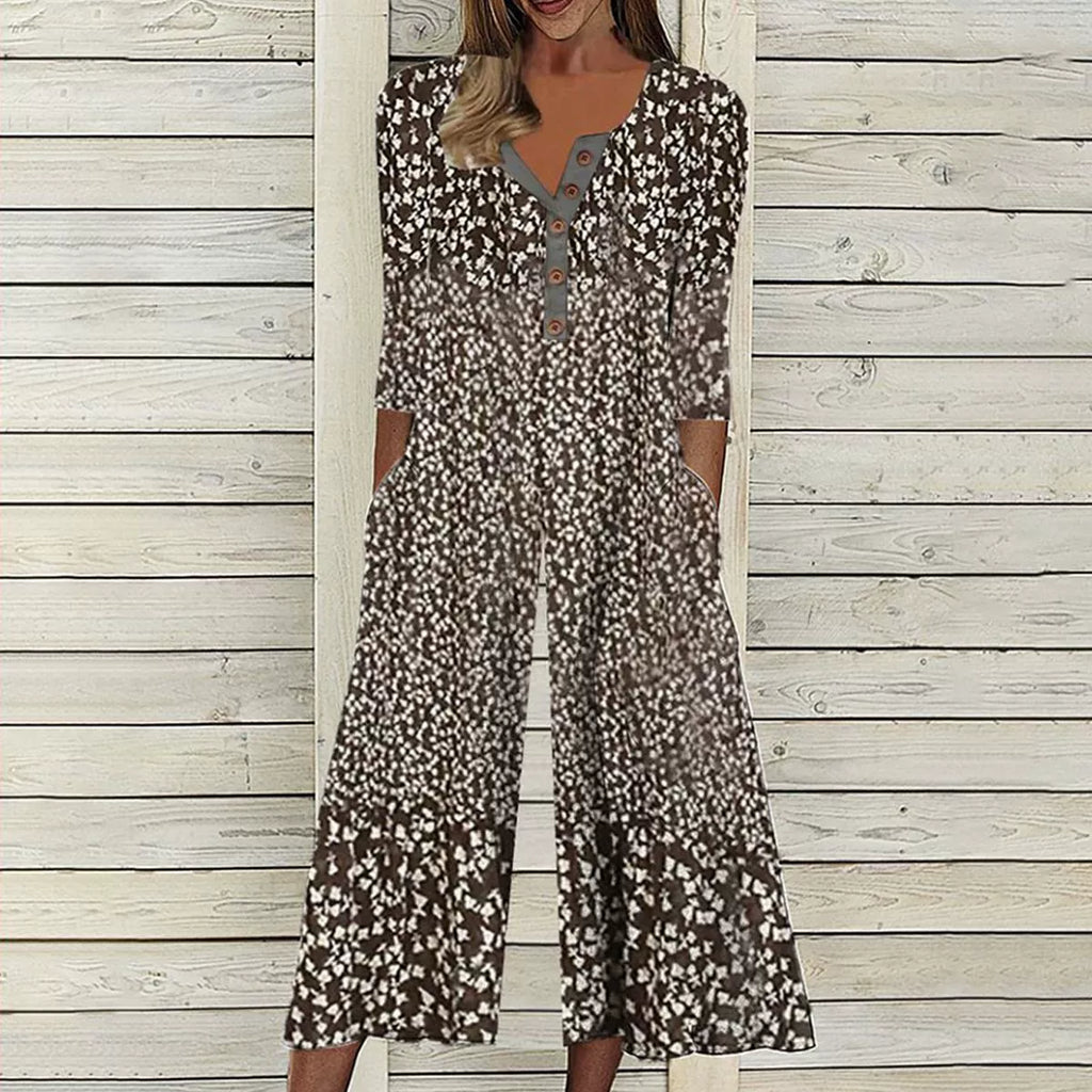 💥Last Day Special Sale 49% OFF💃Printed V-Neck Side Pocket Jumpsuit