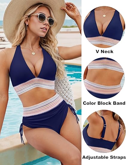 ⏰Last Day Promotion 60% OFF -⏳2025 High Waisted Tummy Control Color Block Bikini Sets